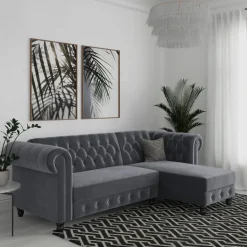 Felix - 3-zits hoekslaapbank in antraciet fluweel