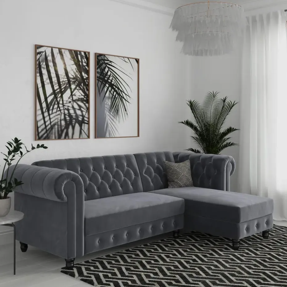 Felix - 3-zits hoekslaapbank in antraciet fluweel