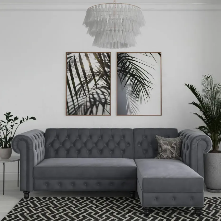 Felix - 3-zits hoekslaapbank in antraciet fluweel