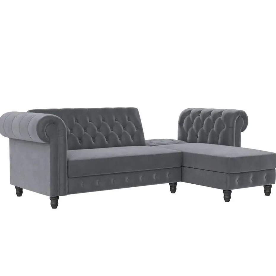 Felix - 3-zits hoekslaapbank in antraciet fluweel