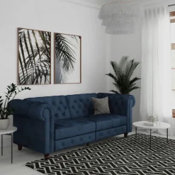 Felix - 3-zits slaapbank in blauw fluweel