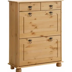 Finca - Schoenenkast met 2 kleppen en 2 laden in natuurlijk grenen