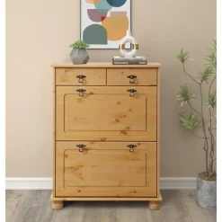 Finca - Schoenenkast met 2 kleppen en 2 laden in natuurlijk grenen