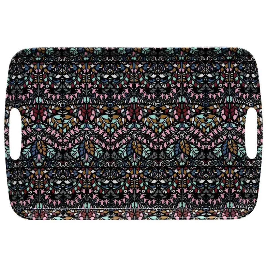 5Five Design dienblad van melamine - 39 x 26 cm - flowers print antraciet