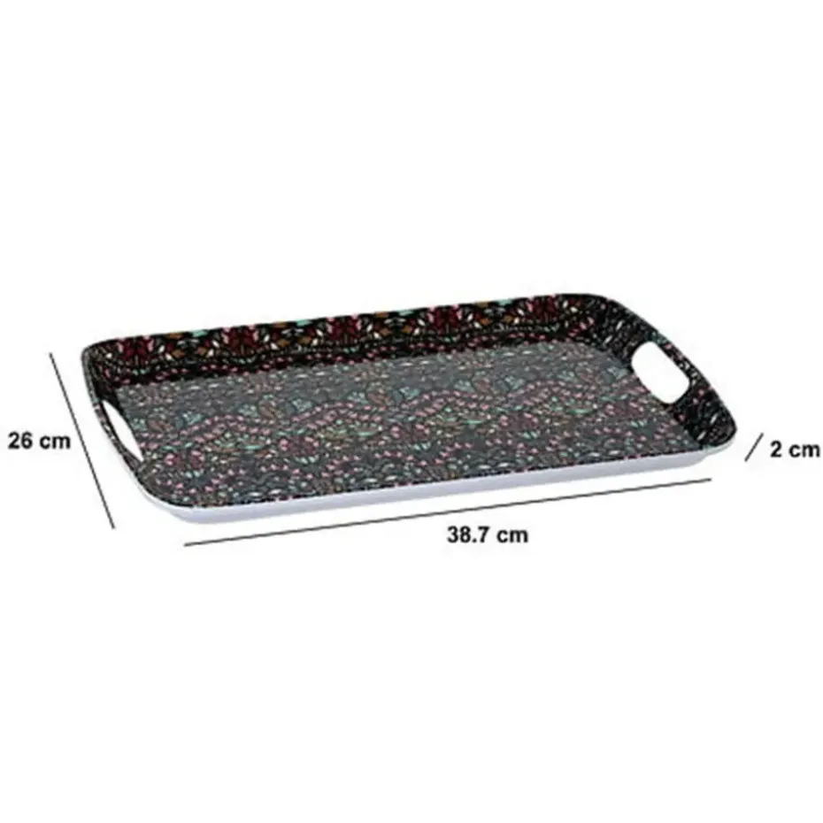 5Five Design dienblad van melamine - 39 x 26 cm - flowers print antraciet