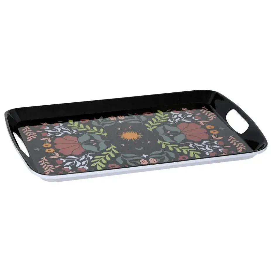 5Five Design dienblad van melamine - 39 x 26 cm - flowers print zwart