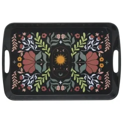 5Five Design dienblad van melamine - 47 x 30 cm - flowers print zwart