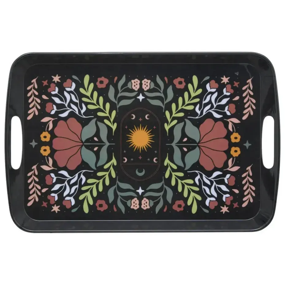 5Five Design dienblad van melamine - 47 x 30 cm - flowers print zwart