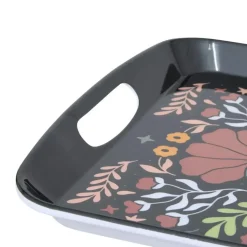 5Five Design dienblad van melamine - 47 x 30 cm - flowers print zwart