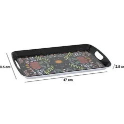 5Five Design dienblad van melamine - 47 x 30 cm - flowers print zwart