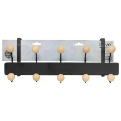 5Five Deurkapstok - zwart/beige - 10-haaks - B44 x H17 cm