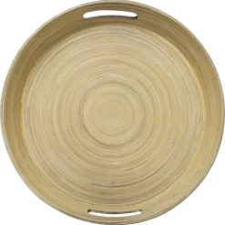 5Five Dienblad/serveerblad - bamboe zwart - handvaten - D42 cm