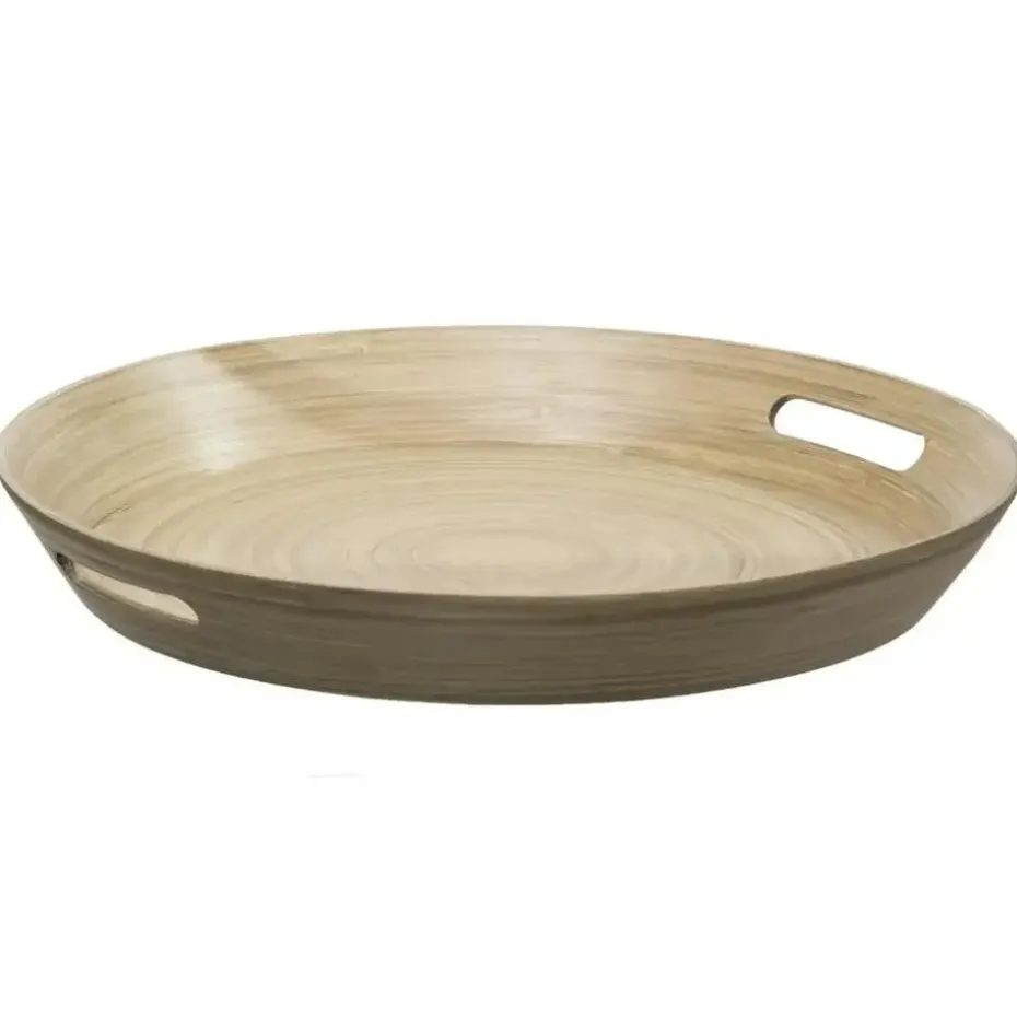 5Five Dienblad/serveerblad - bamboe bruin - handvaten - D42 cm