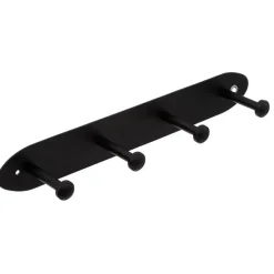 5Five Kapstok rek voor wand/muur - zwart - 4 ophanghaken - B35 cm