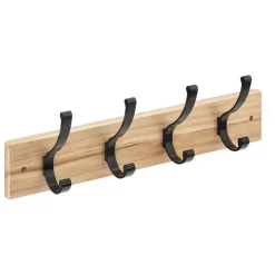 5Five Kapstok rek voor wand/muur - lichtbruin/zwart - 4x ophanghaken