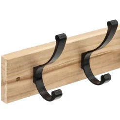 5Five Kapstok rek voor wand/muur - lichtbruin/zwart - 4x ophanghaken