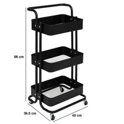5Five Keuken/badkamer opberg trolley - 3 laags - zwart
