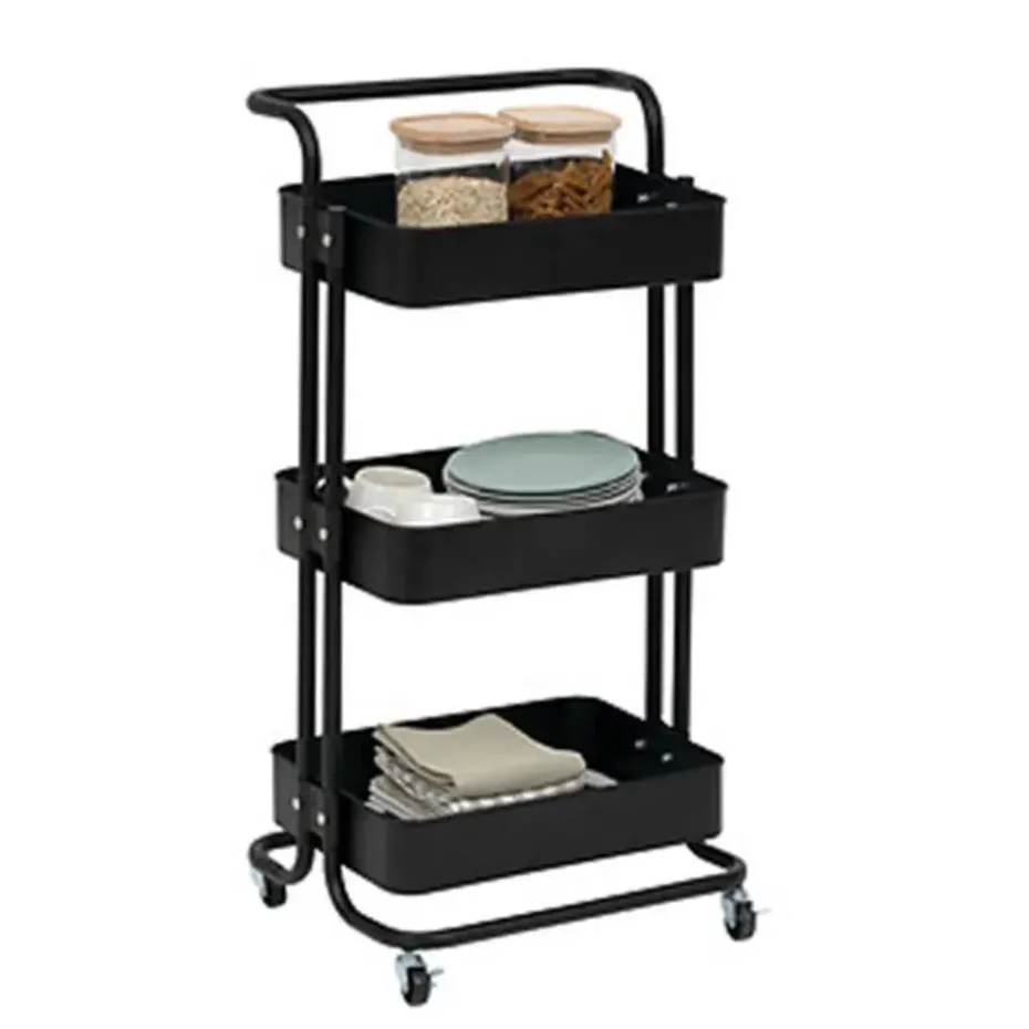 5Five Keuken/badkamer opberg trolley - 3 laags - zwart