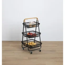 5Five Keuken/badkamer opberg trolley - 3 laags - zwart
