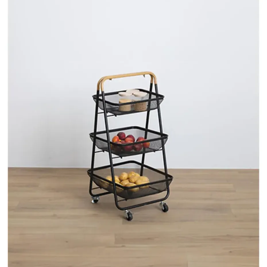 5Five Keuken/badkamer opberg trolley - 3 laags - zwart