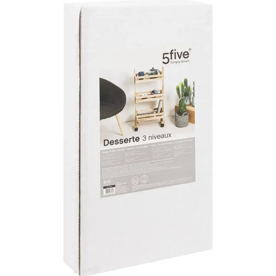 5Five Keukentrolley/kast - bruin - hout - 82 x 42 x 30 cm - 3 niveaus - fruitkis