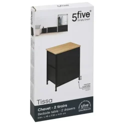 5Five Opbergkast - 2x mand - 42x30x51cm - hout/stof donkergrijs