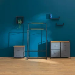 5Five Opbergkast - 2x mand - 42x30x51cm - hout/stof donkergrijs