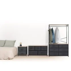 5Five Opbergkast - 2x mand - 42x30x51cm - hout/stof donkergrijs