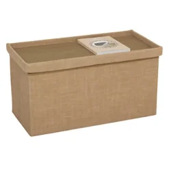 5Five Poef/hocker - opbergbox - beige - PU/MDF - 38 x 76 cm