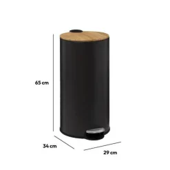 5Five Prullenbak/pedaalemmer Bamboe - zwart - 30L - 38 x 29 x 60 cm