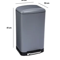 5Five Prullenbak/pedaalemmer - grijs - metaal - 30 liter - 34 x 61 cm