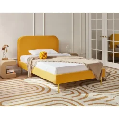 FLAYAT - Eenpersoonsbed - Geel - 120 x 200 cm - Fluweel