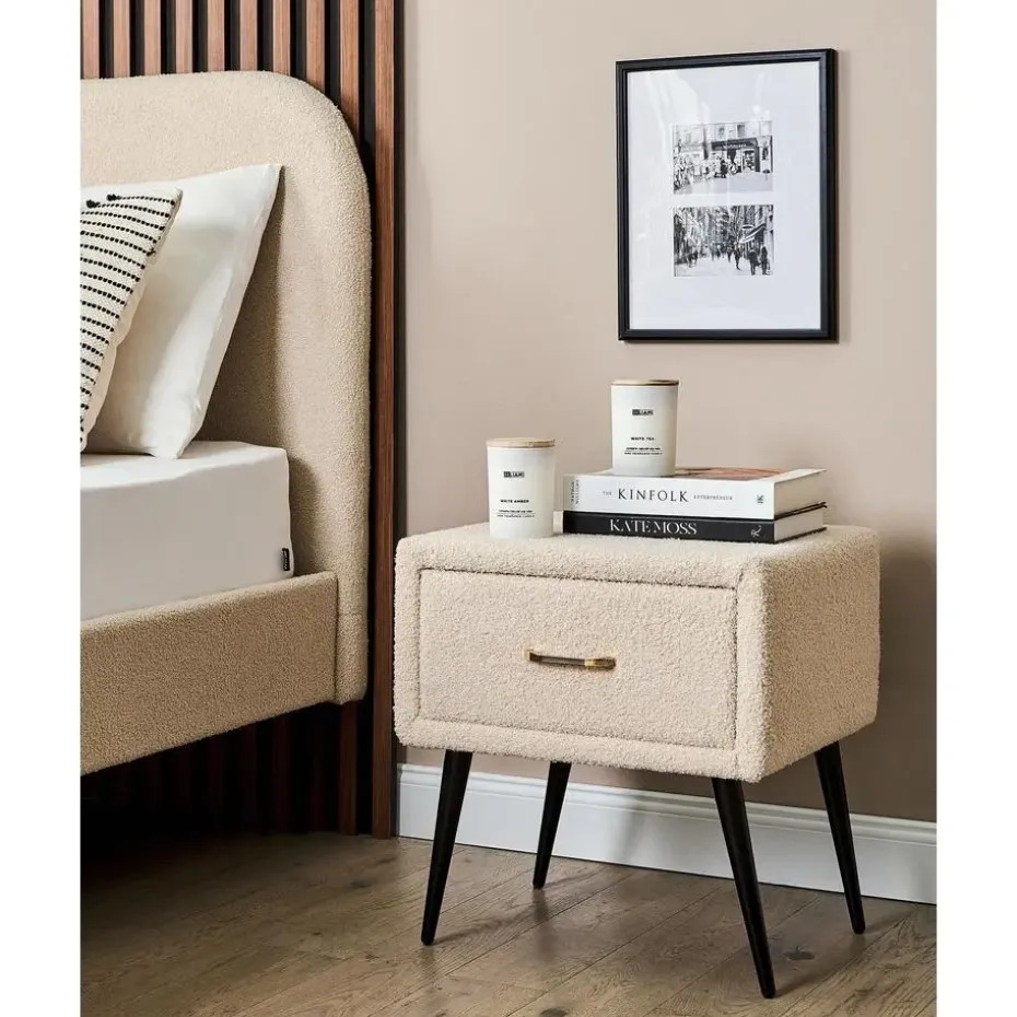 FLAYAT - Nachtkastje - Beige - Bouclé