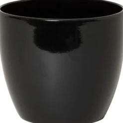 Floran Bloempot/plantenpot Boule - zwart - keramiek - 15 x 13 cm