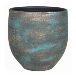 Floran Plantenpot - blauw / goud - keramiek - 14 cm