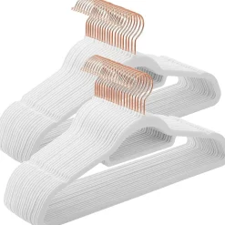 Fluwelen kledinghangers, Set van 50, Antislip, Wit en Rosé Goud