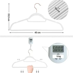 Fluwelen kledinghangers, Set van 50, Antislip, Wit en Rosé Goud