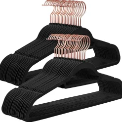 Fluwelen Kleerhanger, 50 stuks, Anti-slip, 45 cm lang, Zwart en Rosé Goud