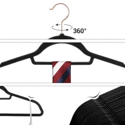 Fluwelen Kleerhanger, 50 stuks, Anti-slip, 45 cm lang, Zwart en Rosé Goud