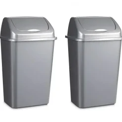 Forte Plastics Prullenbak - zilver - vuilnisbak met deksel - 50 l