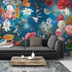 Fotobehang Bloemenwereld - 260 x 384cm - Blauw