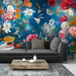 Fotobehang Bloemenwereld - 260 x 384cm - Blauw