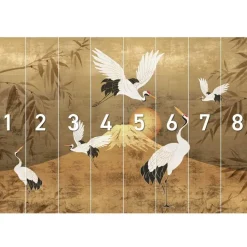 Fotobehang Kraanvogels - 260 x 384cm - Goudkleurig