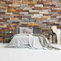 Fotobehang Natuurstenen muur - 260 x 384cm - Bruin