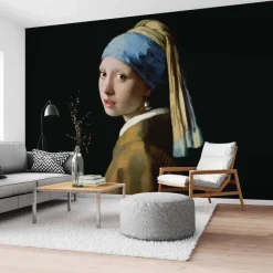 Fotobehang Vermeer Meisje met de parel - 260 x 384cm - Zwart