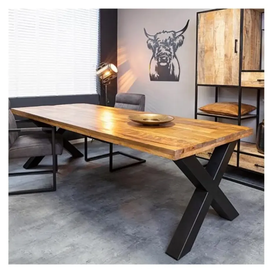 Furndea Morada eettafel industrieel rechthoek X poot mangohout 76x100x220 cm