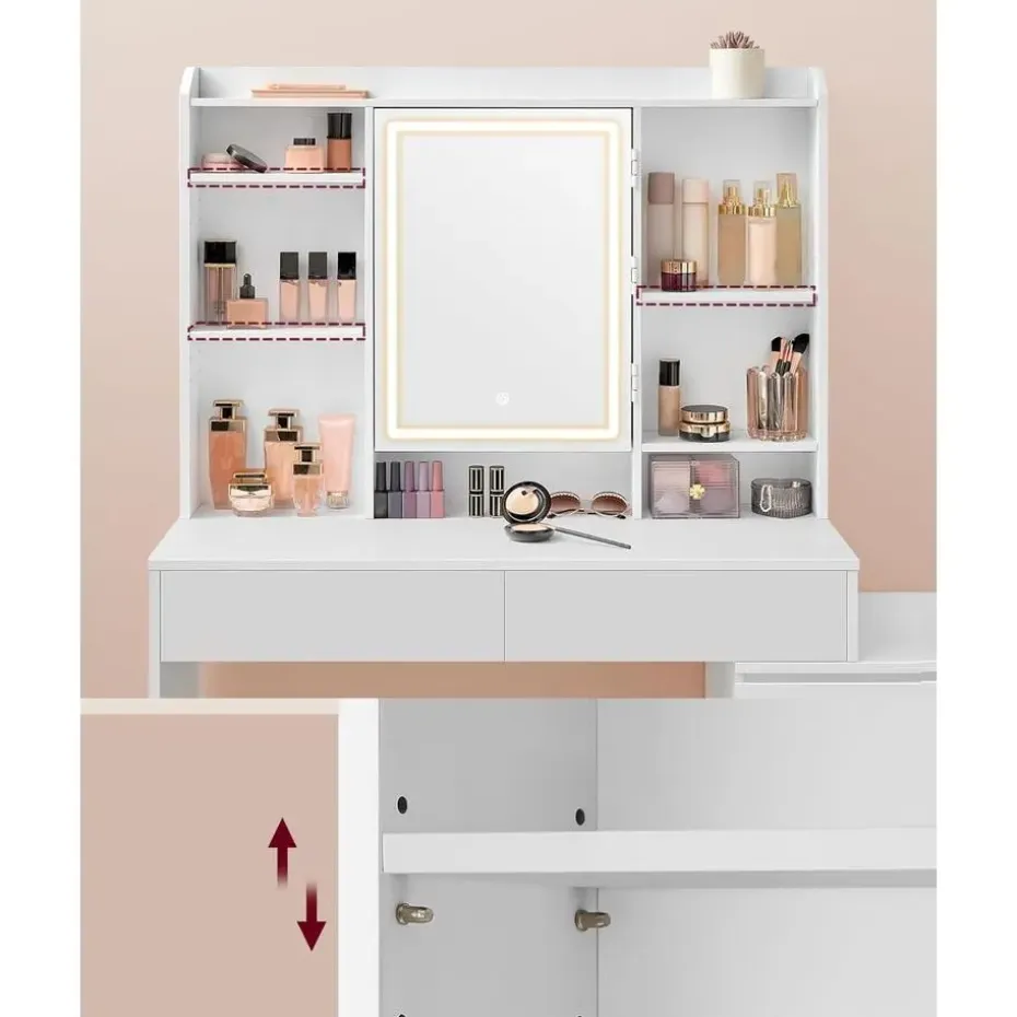 Furnihaus Kaptafel LED 3 kleuren lichtsterkte instelbaar met spiegel voor