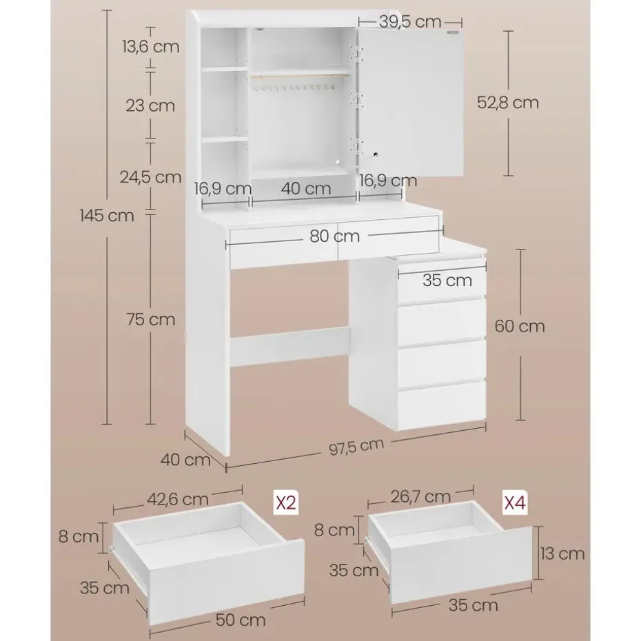 Furnihaus Kaptafel LED 3 kleuren lichtsterkte instelbaar met spiegel voor