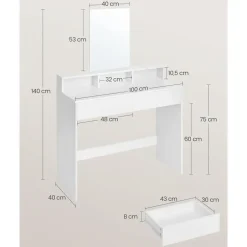 Furnihaus Kaptafel met rechthoekige spiegel en 2 lades, cosmetische tafel