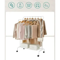 Furnihaus Kledingroede Kledingrek Dubbele Kledingophangrail met wielen 103,5 cm